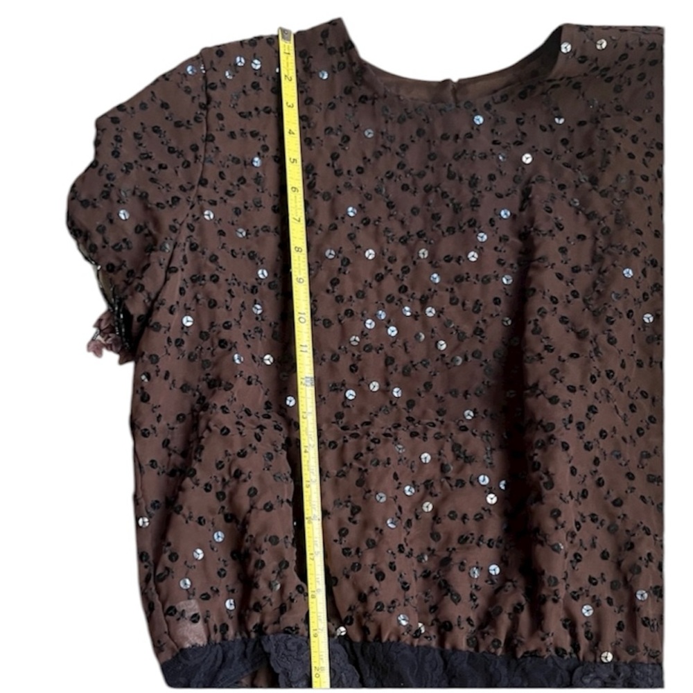 Sequin Beaded Sequin Chocolate Brown Bodysuit Medium Fringe Fall Holiday USA - Picture 11 of 13